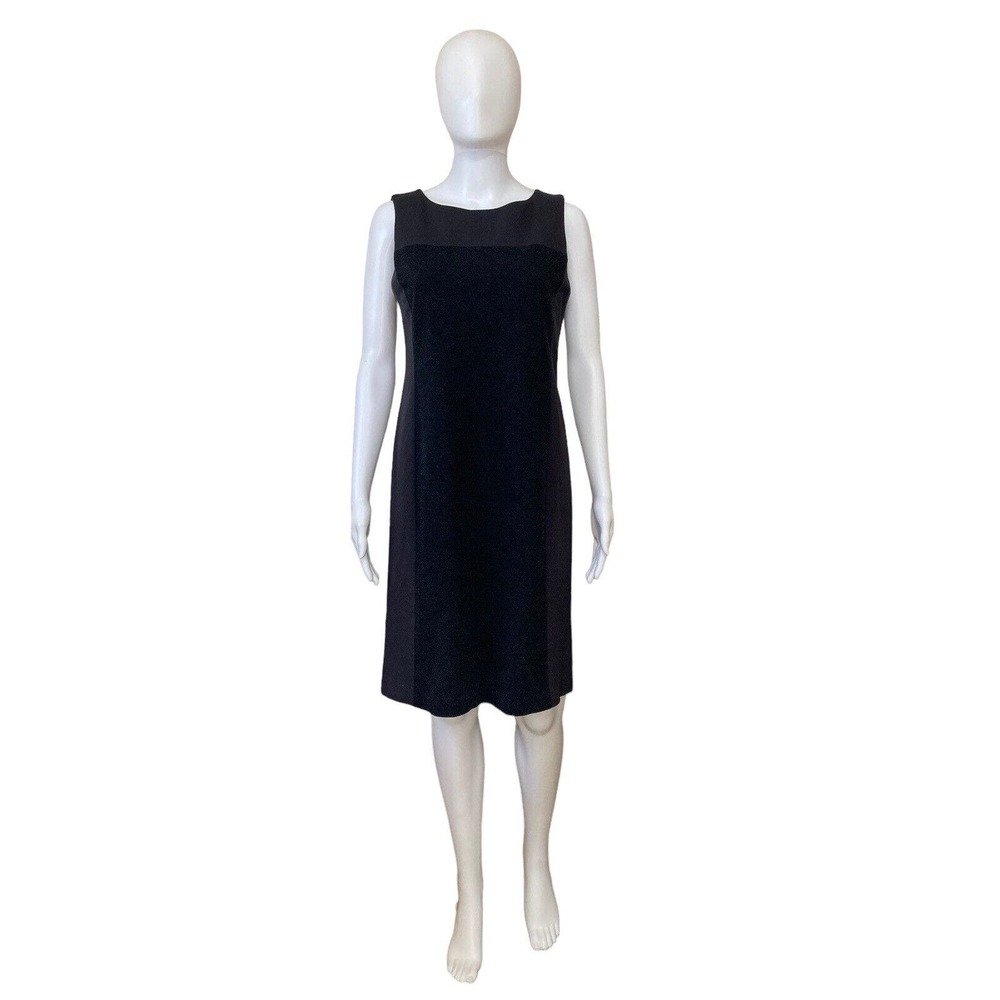 EILEEN FISHER Charcoal Stretch Color Block Boat Neck Sleeveless Dress Size 6